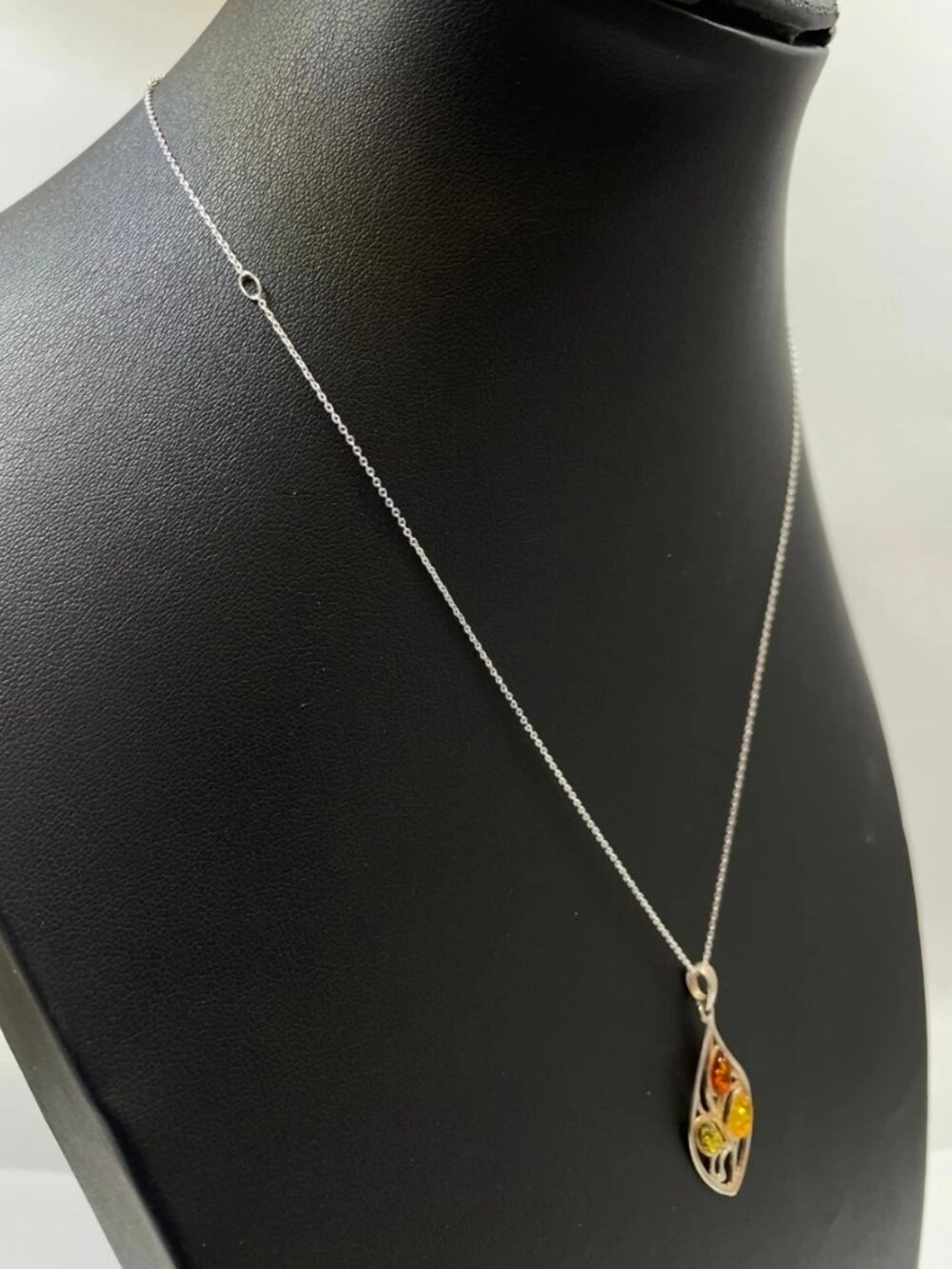 STERLING SILVER KL AMBER 20 INCH NECKLACE 1MM WIDTH CABLE CHAIN 3.2G #GF111 - Picture 4 of 5